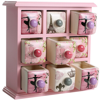 

I' HUA HUA 9 Grid Ceramic Drawer Jewelery Box Pink Valentine's Day Valentine's Day Creative Gift Send Girlfriend Mother's Day Gift 520 Gift Wooden Storage Box