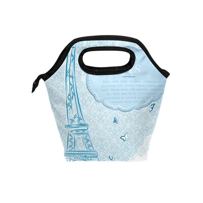 

Lunch Tote Bag Blue Tower Travel Picnic Insulated Lunch Handbags Portable Zipper Lunch Bag Box