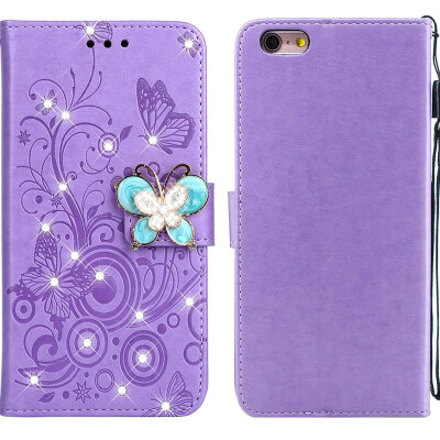 

MOONCASE Apple iPhone 6 Plus6S Plus Butterfly Rhinestone Embossed Leather Case - Purple