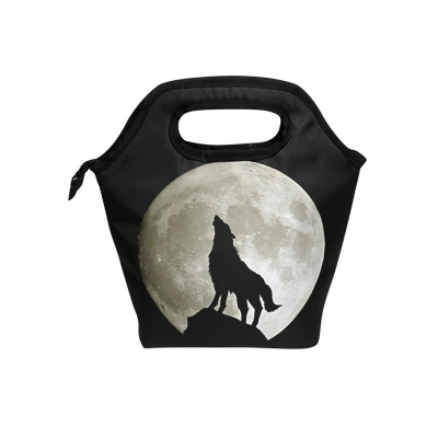 

Insulated Lunch Tote Bag Moon Light Wolf Travel Picnic Lunch Handbags Portable Zipper Lunch Bag Box