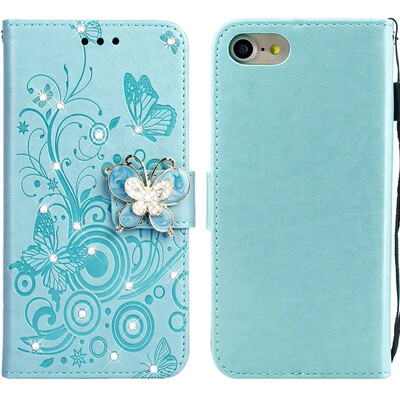 

MOONCASE Apple iPhone 78 Butterfly Rhinestone Embossed Leather Case - Green