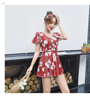

Womens one-piece swimsuit covered belly slim Korean swimsuit one-piece dress