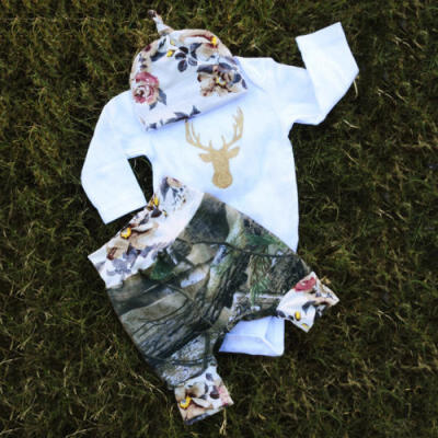 

UK Infant Newborn Baby Boy Romper Tops Pants TrousersHat 3PCS Outfit Clothes