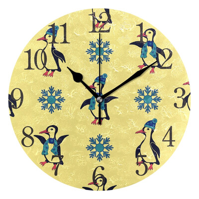 

Wall Clock Arabic Numerals Design Snow Penguin Wear Scarves And Hats Round