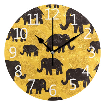 

Wall Clock Floral And Elephants Round Wall Clock Arabic Numerals Design