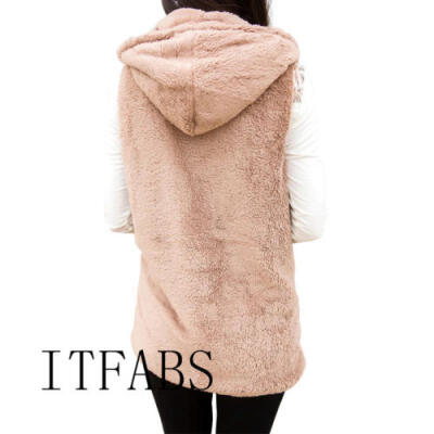 

Women Winter Hooded Vest Warm Hoodie Waistcoat Faux Fur Cardigan Jacket Coat Top