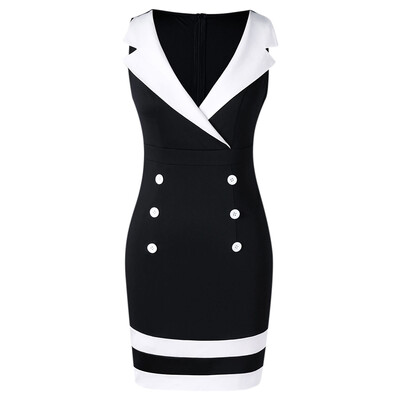 

Double Breasted Notched Collar Sleeveless Dress