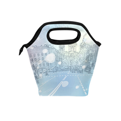 

Lunch Bag Crystal Building Tote Travel Picnic Insulated Handbags Portable Zipper Lunch Bag Box