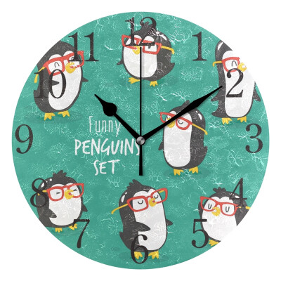 

Wall Clock Arabic Numerals Design Cute Penguins Set Round