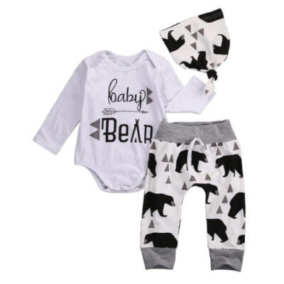 

3PCS Newborn Baby Boys Tops Romper Pants Leggings Hat Outfits Clothes Set 0-18M