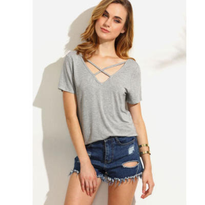 

Fashion Women Lady Loose Short Sleeve Tops Blouse Shirt Casual Cotton T-Shirt UK