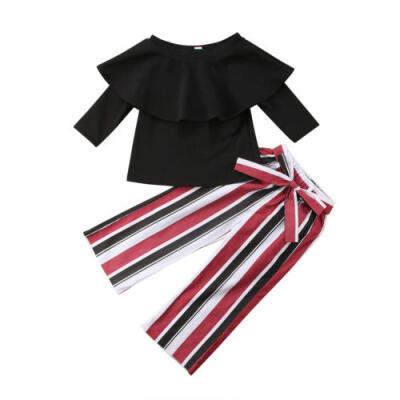 

2PCS Toddler Kid Baby Girl Outfits Off Shoulder TopsLong Pants Clothes Set 1-6Y