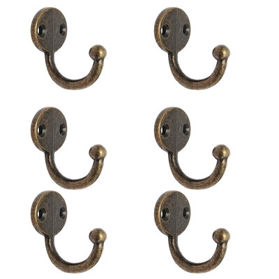 

UpperX Lot 6pcs Retro Coat Hat Hook Door Wall Hanger Alloy 35 x 30mm -Bronze