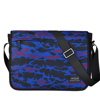 

Mi Xi single shoulder bag male sports leisure Messenger bag men fashion multi-functional cover double buckle men's messenger bag bag male wave cloth bag blue 12 inch M5177