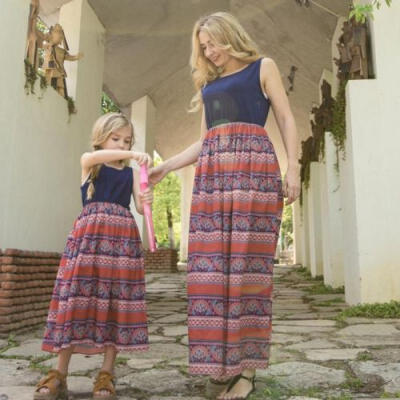 

Mother&Daughter Dresses Family Matching Summer Women Girl Long Maxi Beach Dress