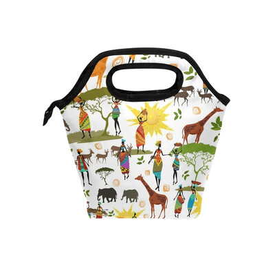 

Lunch Bag Tote Bag African Woman Animals Travel Picnic Organizer Lunch Holder Handbags Lunch Bag Box for Office