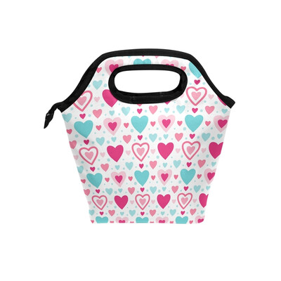 

Colorful Loving Heart Lunch Bag Tote Travel Picnic Insulated Handbags Portable Zipper Lunch Bag Box