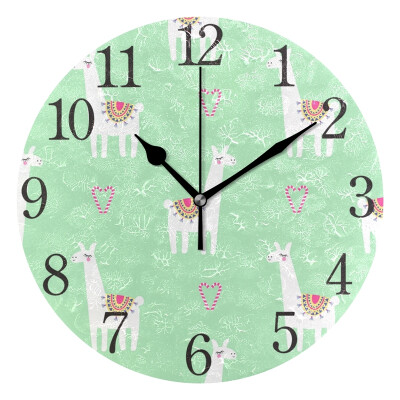 

Wall Clock Cute Llama With Candy Cane Heart Round Wall Clock Arabic Numerals Design