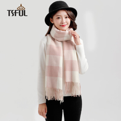 

Tsful scarf female student Korean version of the plaid fashion warm air conditioning room dual-use shawl long double-sided bib spring&autumn winter general JY846WJA milk white orange grid