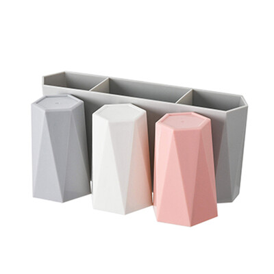 

Wall-mounted Geometry 3 Cup Toothbrush Holder Wash Set Toothbrush Holders WhiteGreyPink