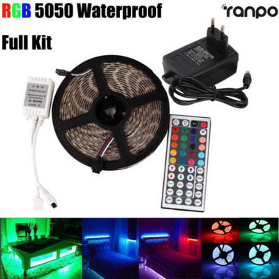 

Waterproof LED Strip Light 5M RGB 5050 300 SMD 44 Key Remote 12V Power kit CA