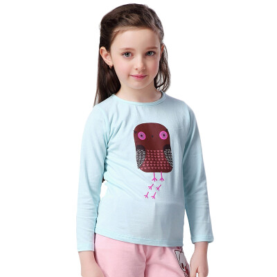 

Xin Song girl cartoon owl long sleeve printing T shirt light blue C005A 130