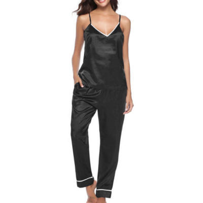 

Womens Silk Pajamas Set Sleepwear V-neck Vest And Long Pants Homewear -XL