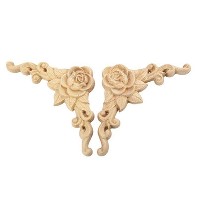 

UpperX 2PCS Rose Floral Wood Carved Decal Corner Applique Decorate Frame Wooden Figurines Cabinet Decorative Crafts 10x10cm