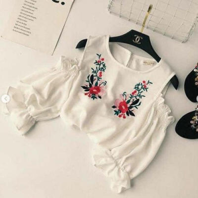 

Summer Women Casual Tops Blouse Long Sleeve Crew Neck Floral T-Shirt Ladies Tee