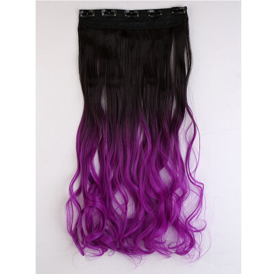 

Ombre Synthetic Fiber Clips in on Hair Extension 34 Full Head One Piece 5 Clips Long Silky Curly Wavy