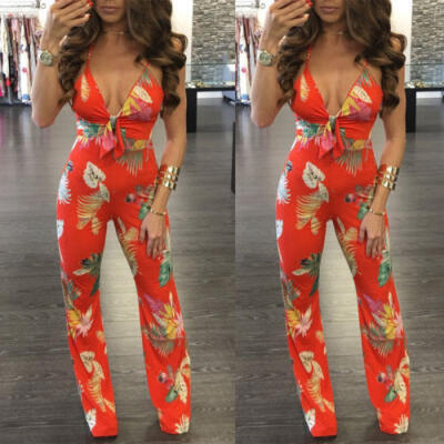 

Women Casual V-Neck Sleeveless Bodycon Romper Jumpsuit Club Bodysuit Long Pants