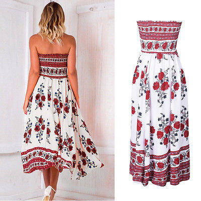 

Women Summer Boho Floral Beach Dress Evening Cocktail Long Maxi Dress