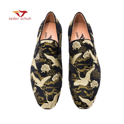 

Jeder Schuh men shoes Black gold Chinese style jacquard weave design handmade loafers casual shoes smoking slippers