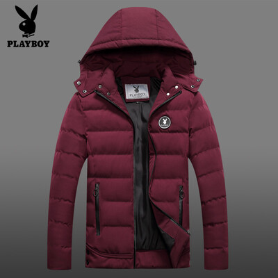 

Playboy cotton coat mens jacket 2018 winter new cotton suit mens slim Korean version of the hooded thickened bread short warm cotton jacket SYZ88760 blue