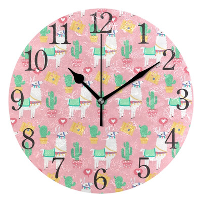 

Wall Clock Arabic Numerals Design Pink Lama Cactus Round