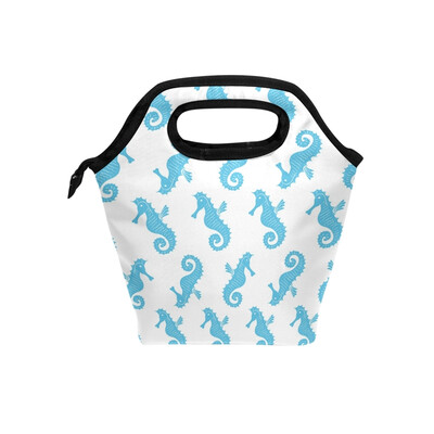 

Lunch Tote Bag Blue Hippocampus Travel Picnic Insulated Lunch Handbags Portable Zipper Lunch Bag Box