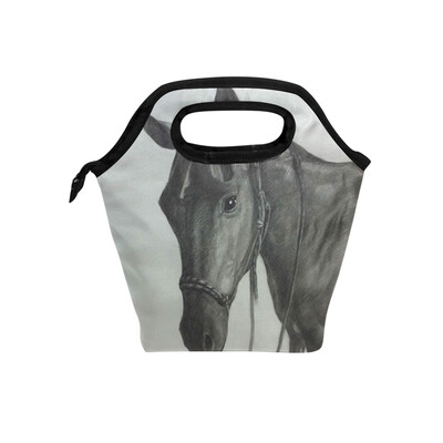 

Lunch Tote Bag Grey Horse Travel Picnic Insulated Lunch Handbags Portable Zipper Lunch Bag Box