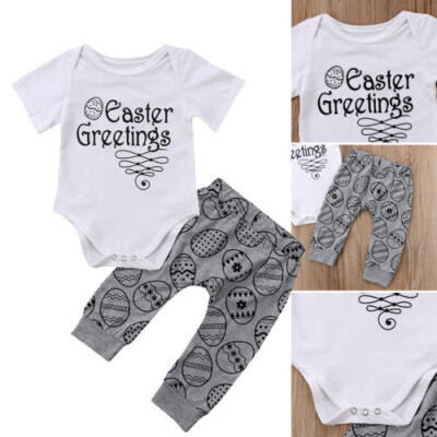 

Newborn Baby Boy Girl Romper TopsLong Pants Easter Kids 2PCS Outfit Set Clothes