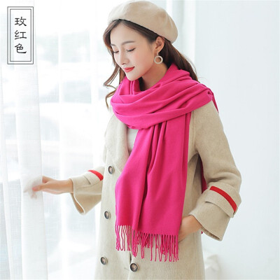 

Scarf female han edition female autumn&winter pure color imitation cashmere neck 250 grams joker long tassel does not drop woo