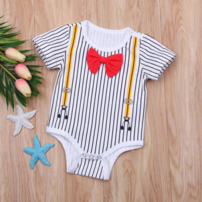 

Newborn Baby Boy Tie Stripe Short Sleeve Romper Bodysuit Jumpsuit Outfits Formal