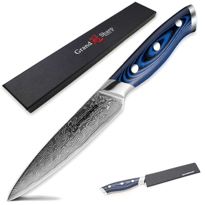 

Grandsharp 5 Inch Utility Knife 67 Layers Japanese Damascus Stainless Steel VG10 Cooking Tools Kitchen Damascus Chef Knife
