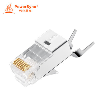 

Baer Xingke seven types of nickel-plated shielded crystal head RJ45 four high four bottom with tail clip three forks 50u two-piece 10 into PowerSync APTN10WB