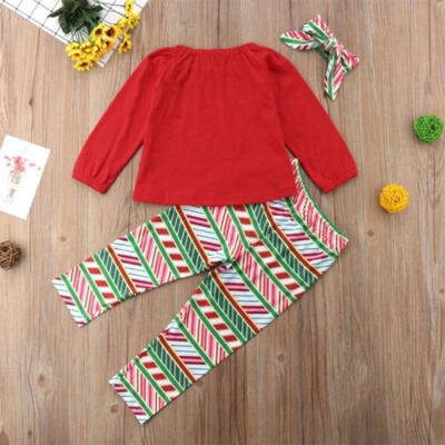 

3PCS Xmas Newborn Baby Girl Outfits Set Letter Top Stripe Long Pants Clothes