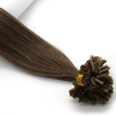 

Pre Bonded Nail U Tip Keratin Fusion Real Hair Womens Human Hair Extension Straight 8 Chestnut Brown 100s 16-22inches