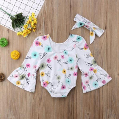 

Newborn Baby Girl Floral Romper Bodysuit Jumpsuit Headband Outfits Clothes Set