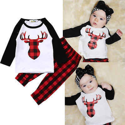 

Reindeer Baby Boy Girls Long Sleeve T-shirtPants 2pcs Outfits Clothes Xmas Set