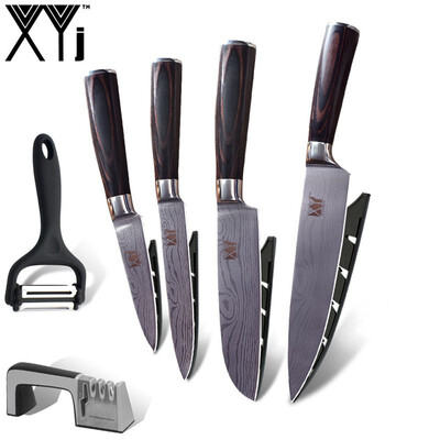

XYj Beauty Pattern Blade Kitchen Knives Non Slip Handle Stainless Steel Knife Kitchen Accessories Set