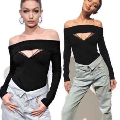 

Sexy Women Ribbed Jumpsuit Front Plunge Lace up Tie Bodysuit Leotard Top Blouse