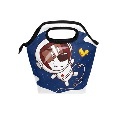 

Lunch Tote Bag Space Dog Travel Picnic Insulated Lunch Handbags Portable Zipper Lunch Bag Box
