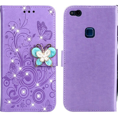 

MOONCASE Huawei P10 Lite Butterfly Rhinestone Embossed Leather Case - Purple